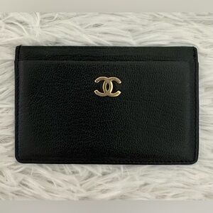 CHANEL CC‎ Black Leather Card Case Wallet Holder GHW
